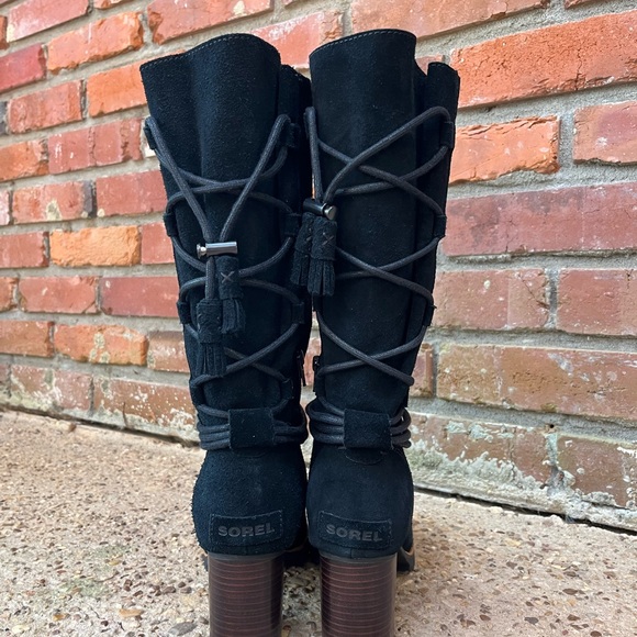 Sorel Farah Black Suede Mid Calf Tassel Boots Size 7 - Picture 6 of 10